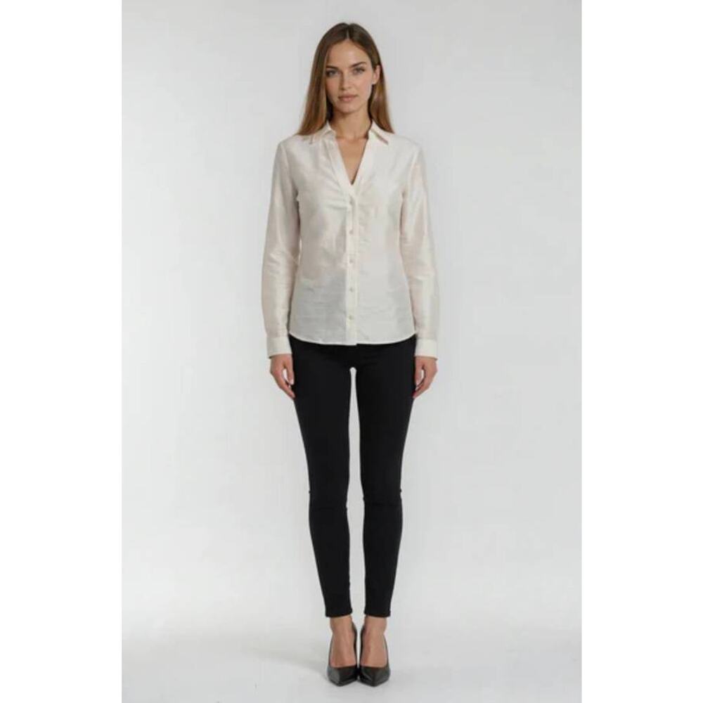 Patty Kim Forever Dupioni Silk Button Up Shirt in Off White S